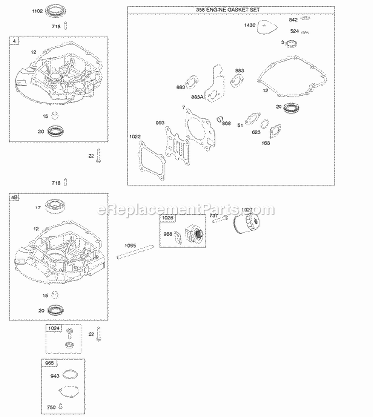 Gasket Set-Engine Sump Diagram and Parts List for 12Q907-0133-B1  Briggs and Stratton Engine